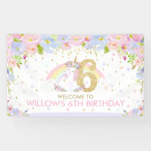 Cute Rainbow Unicorn 6th Birthday Welkomstachtergr Spandoek (Horizontaal)