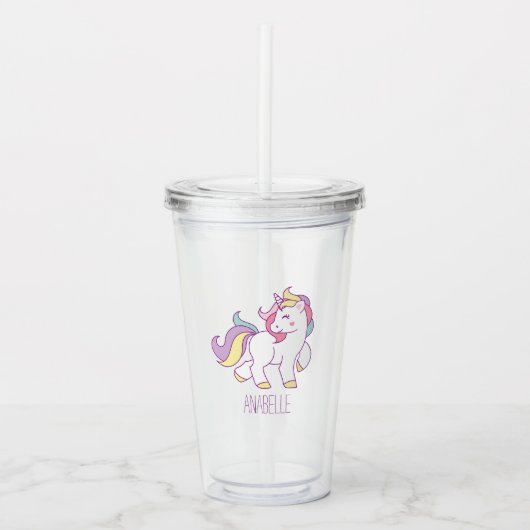 Cute Rainbow Unicorn Acryl Drinkbeker (Voorkant)