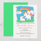 Cute Rainbow Unicorn Baby shower Kaart (Voorkant / Achterkant)