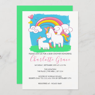 Cute Rainbow Unicorn Baby shower Kaart