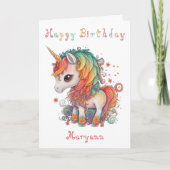 Cute Rainbow Unicorn Birthday Kaart (Voorkant)