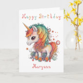 Cute Rainbow Unicorn Birthday Kaart (Gele Bloem)