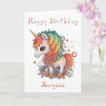 Cute Rainbow Unicorn Birthday Kaart