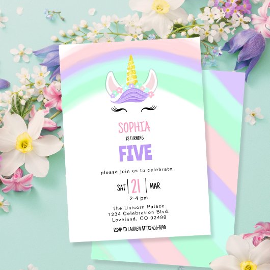 Cute Rainbow Unicorn Birthday Kaart
