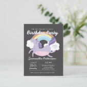 Cute Rainbow Unicorn Birthday Party Invitation Briefkaart (Staand voorkant)