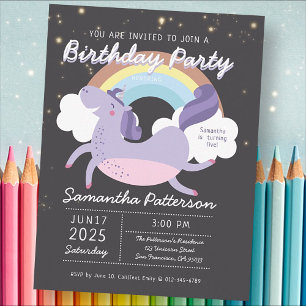 Cute Rainbow Unicorn Birthday Party Invitation Briefkaart