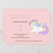 Cute Rainbow Unicorn Birthday Party Invitation Kaart (Voorkant / Achterkant)