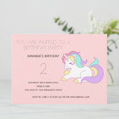 Cute Rainbow Unicorn Birthday Party Invitation Kaart (Staand voorkant)