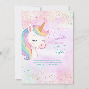 Cute Rainbow Unicorn Birthday Party Invitation Kaart