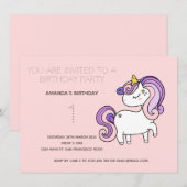 Cute Rainbow Unicorn Birthday Party Invitation Kaart (Voorkant / Achterkant)