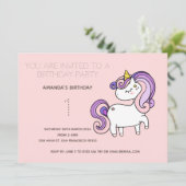 Cute Rainbow Unicorn Birthday Party Invitation Kaart (Staand voorkant)