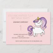 Cute Rainbow Unicorn Birthday Party Invitation Kaart (Voorkant)