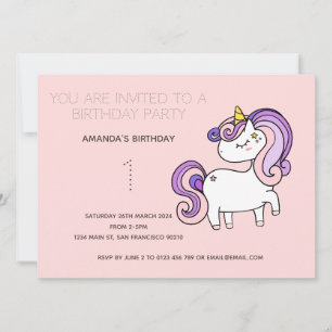 Cute Rainbow Unicorn Birthday Party Invitation Kaart