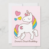 Cute Rainbow Unicorn Birthday Party Invitation Kaart (Achterkant)