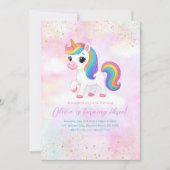 Cute Rainbow Unicorn Birthday Party Invitation Kaart (Voorkant)