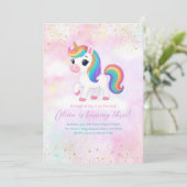 Cute Rainbow Unicorn Birthday Party Invitation Kaart (Staand voorkant)