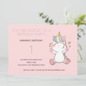 Cute Rainbow Unicorn Birthday Party Invitation Kaart (Staand voorkant)