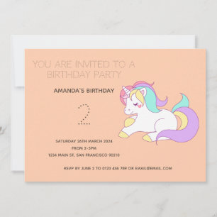 Cute Rainbow Unicorn Birthday Party Invitation Kaart