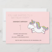 Cute Rainbow Unicorn Birthday Party Invitation Kaart (Voorkant)