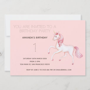 Cute Rainbow Unicorn Birthday Party Invitation Kaart