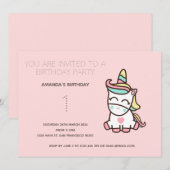 Cute Rainbow Unicorn Birthday Party Invitation Kaart (Voorkant / Achterkant)