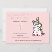 Cute Rainbow Unicorn Birthday Party Invitation Kaart (Voorkant)