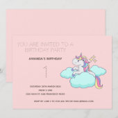 Cute Rainbow Unicorn Birthday Party Invitation Kaart (Voorkant / Achterkant)