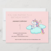Cute Rainbow Unicorn Birthday Party Invitation Kaart (Voorkant)