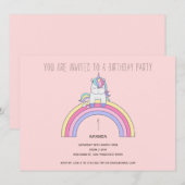 Cute Rainbow Unicorn Birthday Party Invitation Kaart (Voorkant / Achterkant)