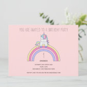 Cute Rainbow Unicorn Birthday Party Invitation Kaart (Staand voorkant)