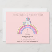Cute Rainbow Unicorn Birthday Party Invitation Kaart (Voorkant)