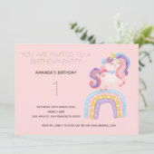 Cute Rainbow Unicorn Birthday Party Invitation Kaart (Staand voorkant)