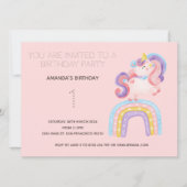 Cute Rainbow Unicorn Birthday Party Invitation Kaart (Voorkant)