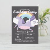 Cute Rainbow Unicorn Birthday Party Invitation Kaart (Staand voorkant)