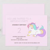 Cute Rainbow Unicorn Birthday Party Invitation Kaart (Voorkant / Achterkant)