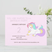 Cute Rainbow Unicorn Birthday Party Invitation Kaart (Staand voorkant)