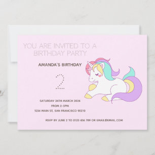 Cute Rainbow Unicorn Birthday Party Invitation Kaart