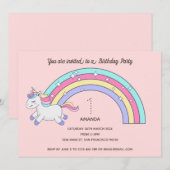Cute Rainbow Unicorn Birthday Party Invitation Kaart (Voorkant / Achterkant)