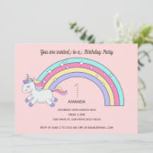 Cute Rainbow Unicorn Birthday Party Invitation Kaart (Staand voorkant)