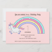 Cute Rainbow Unicorn Birthday Party Invitation Kaart (Voorkant)