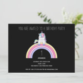 Cute Rainbow Unicorn Birthday Party Invitation Kaart (Staand voorkant)