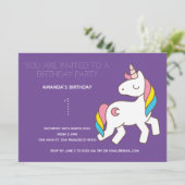 Cute Rainbow Unicorn Birthday Party Invitation Kaart (Staand voorkant)
