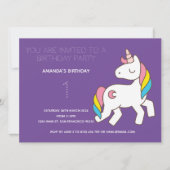 Cute Rainbow Unicorn Birthday Party Invitation Kaart (Voorkant)