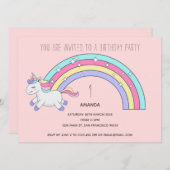 Cute Rainbow Unicorn Birthday Party Invitation Kaart (Voorkant / Achterkant)