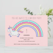 Cute Rainbow Unicorn Birthday Party Invitation Kaart (Staand voorkant)