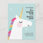 Cute Rainbow Unicorn Birthday Party Invitation Uitnodiging Briefkaart (Voorkant)