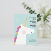Cute Rainbow Unicorn Birthday Party Invitation Uitnodiging Briefkaart (Staand voorkant)