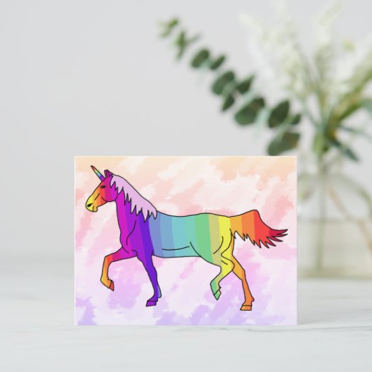 Cute Rainbow Unicorn Birthday Party Invitation Uitnodiging Briefkaart (Staand voorkant)