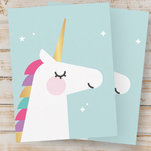 Cute Rainbow Unicorn Birthday Party Invitation Uitnodiging Briefkaart
