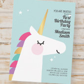 Cute Rainbow Unicorn Birthday Party Invitation Uitnodiging Briefkaart